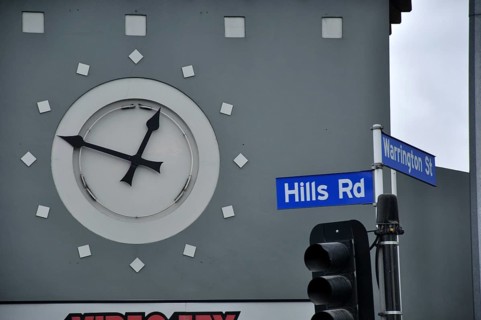 CHRISTCHURCH, NEW ZEALAND, FEBRUARY 22, 2011: The clock tower on Hills Road stopped at the time of
