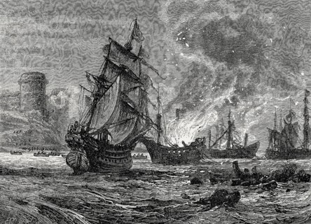Attack of Upnor Castle by Michiel Adrianszoon de Ruyter, 1607, 1676, a Dutch admiral, From British