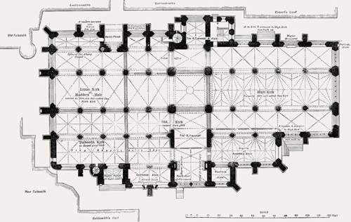 Ground plan of St Giles' Cathedral prior to 1829, High Kirk of Edinburgh, Scotland, United Kingdom,
