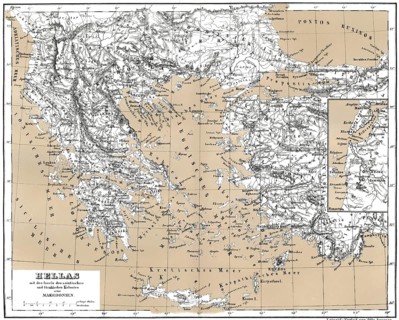 Historical map of ancient Greece with Asian and Thracian Colonies