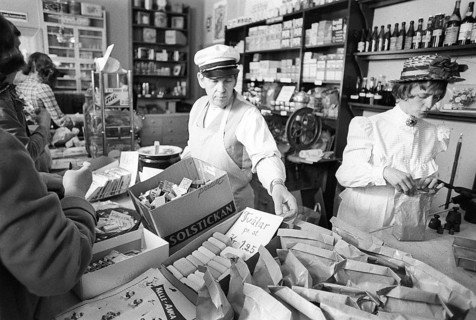 A general store museum in the 1970s. Photograph taken inside a general store, capturing its