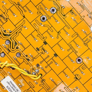 An up close vie of a circuit board of the LED lights found inside a traffic light