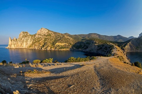 Small bay on the Black Sea coast in the early quiet morning. Crimea