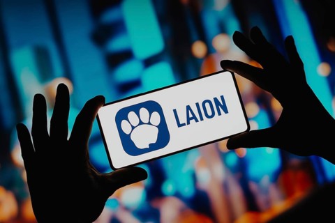 In this photo illustration, the LAION AI (Large-scale Artificial Intelligence Open Network) logo is