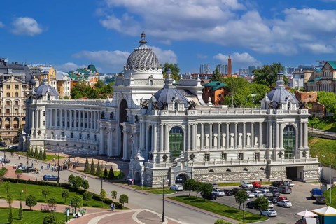 View of palace of Farmers in Kazan, Russia, Europe