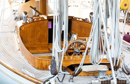 Luxury yacht. Comfortable expensive wooden design and furniture for holiday recreation tourism or