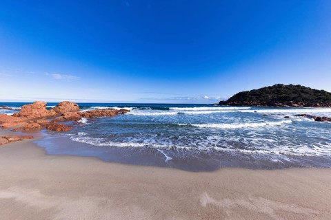Bay with beautiful beach and sea in the sunshine, Spiaggia di Su Sirboni, Ogliastra, Sardinia,