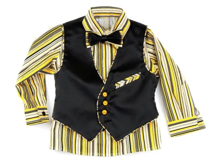 Infant striped shirt with black vest isolated on a white background