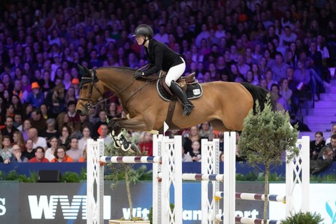 Aura Vasama of Finland of competes in 1.60m FEI Jumping World Cup at Jumping Amsterdam in