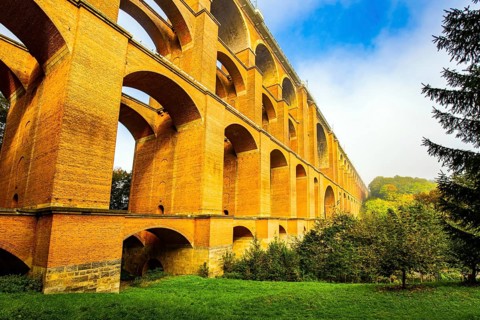 Germany. The Goltzsch Viaduct is the largest red brick viaduct in the world. Sunny cold morning in