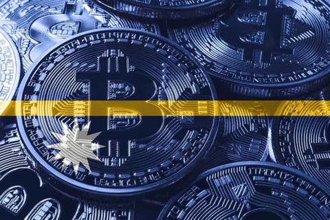 Nauru bitcoin flag, national flag cryptocurrency concept black background