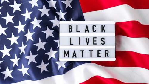 American flag. Lightbox with text BLACK LIVES MATTER Flag of the united states of America. July 4th