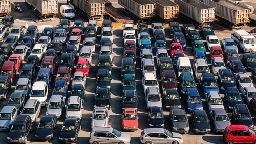 Parked cars at the busy Port of Savona, Italy, Europe