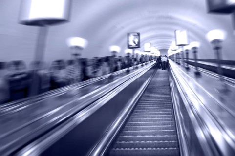 Escalators in a metro, a radial blurring