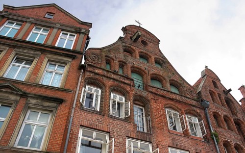 The Hanseatic city of Lüneburg, made rich by its salt, blends brick Gothic with brick Renaissance.