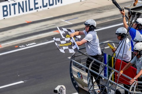 INDYCAR driver, JOSEF NEWGARDEN (2) of Nashville, Tennessee, wins the Indianapolis 500 at the