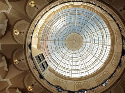 Blackpool, Lancashire, United Kingdom, 5 March 2022: the glass dome inside the entrance of the