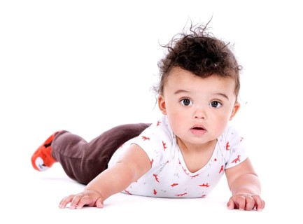 Adorable baby boy posing on white studio background, Toronto, Canada, North America