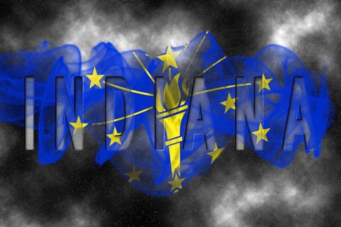 Indiana Flag with Starry Background Smoke Effect