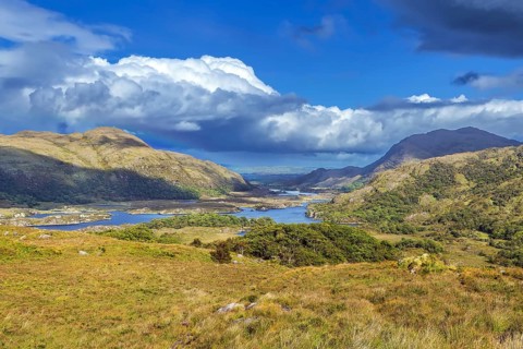 Landscape from Ladies View is a scenic viewpoint on the Ring of Kerry tourist route. Ireland