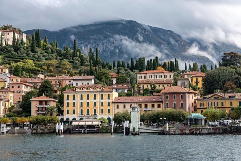 Bellagio at lake Como after rain, seen from Tremezzo, Italy, Europe