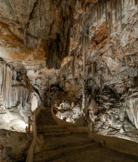 Campanet, Spain, 27 January, 2024: stairs leading into the Campanet Caves in Campanet in northern