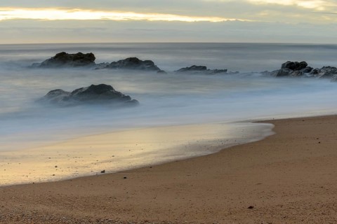 Rocky coast of the Atlantic Ocean in France near Sable d'olonne town