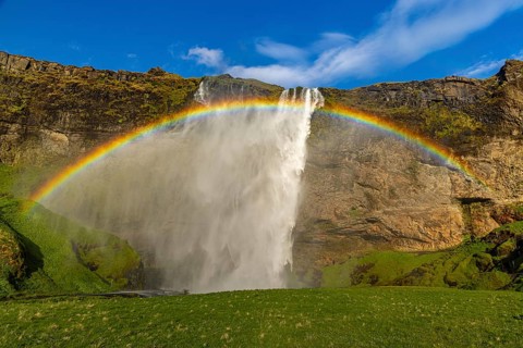 Seljalandsfoss in the evening light, Iceland, Europe
