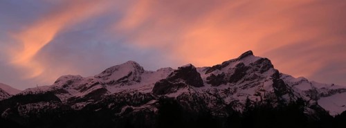 Sunrise scene in Gsteig near Gstaad