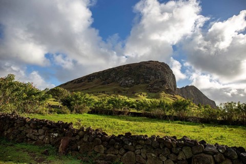 Ranu Raraku Volcano. Easter Island Rapa Nui landcape