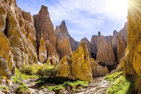 Grandiose natural land formations - Clay Cliffs. Jagged sharp pinnacles and ridges separated by