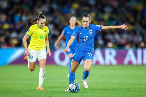BRISBANE, AUSTRALIA, JULY 29: Lea Le Garrec of France whilst playing Brazil at the FIFA Women's