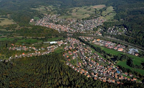 Aerial view of Partenstein in the Main-Spessart district