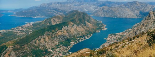 Bay of Kotor from the heights. View from Mount Lovcen to the bay. View down from the observation