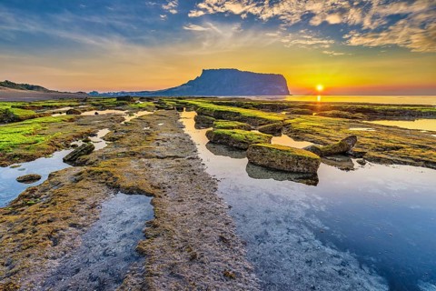 Jeju Island South Korea, Sunrise nature landscape at Jeju Do Seongsan Ilchulbong
