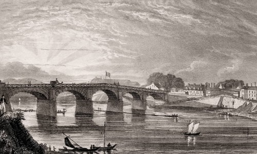 Le pont de Choisy, Choisy-le-Roi, France, antique steel engraved print, 1831, Europe
