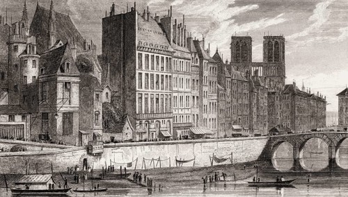 Panorama of Paris with Notre-Dame de Paris, antique steel engraved print, 1831