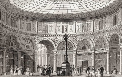 Le galerie Colbert, Paris, antique steel engraved print, 1831
