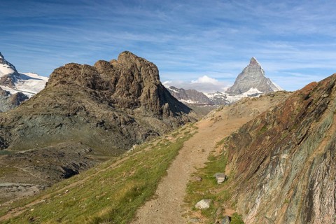 Trail at Riffelhorn with Matterhorn, Zermatt, Alps, Switzerland, Europe