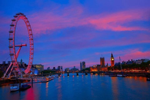 London sunset skyline Bigben and Thames river