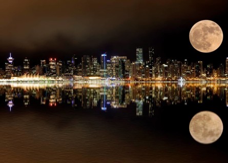 Vancouver Night Full Moon from Stanley Park