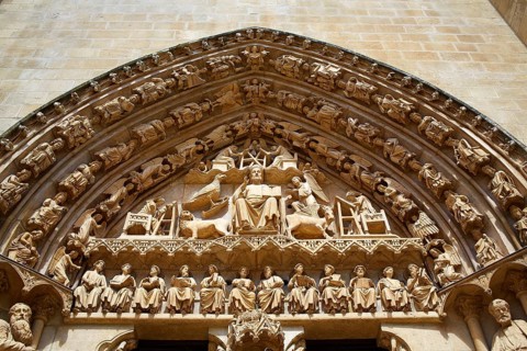 Burgos Cathedral facade in Saint James Way at Castilla Leon of Spain