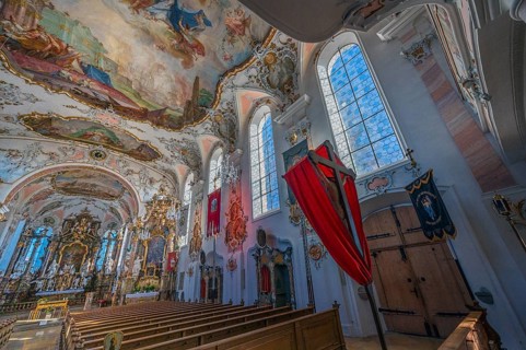 Rococo church of St Ulrich, affectionately known as -the little meadow-, Seeg, Allgäu, Bavaria,