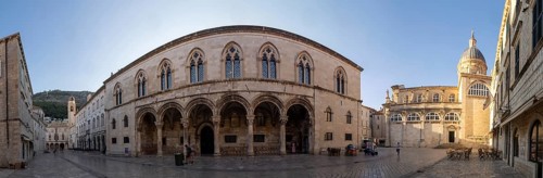 Old town, behind the cathedral tower, panoramic view, Dubrovnik, Dalmatia, Croatia, Europe