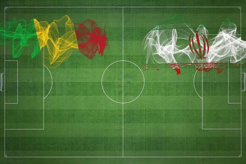 Mali vs Iran Soccer Match, national colors, national flags, soccer field, football game,