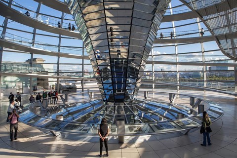 Interior view of the Reichstag dome on the roof of the Reichstag building (seat of the German