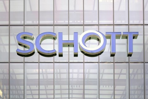 Mainz, Germany - February 10, 2018: The glass façade of the Schott AG headquarters in Mainz with