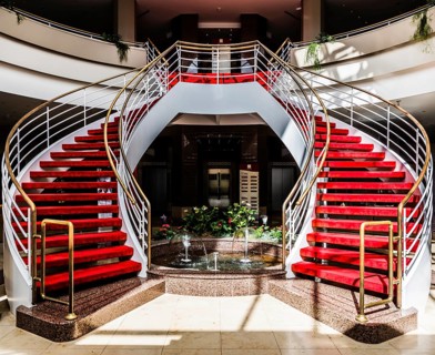 Interior design of the entrance hall of a hotel in Weimar, Germany, July 2017, Europe