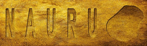 Nauru Map and Text on Grunge Gold Texture
