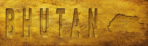 Bhutan Map and Text on Grunge Gold Texture